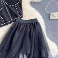 Studded Vest&Mesh Skirt 2Pcs Set