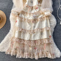 Embroidered Lace Patchwork Quilted Dress