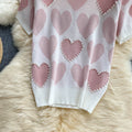 Beaded Heart Pattern Knit Short Sleeve Two-Piece Set