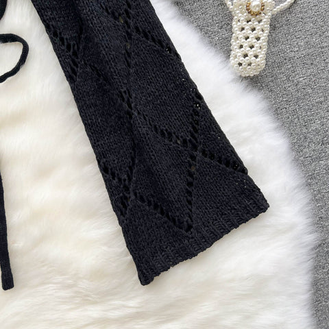 Niche Hollowed Open-back Lace-up Top