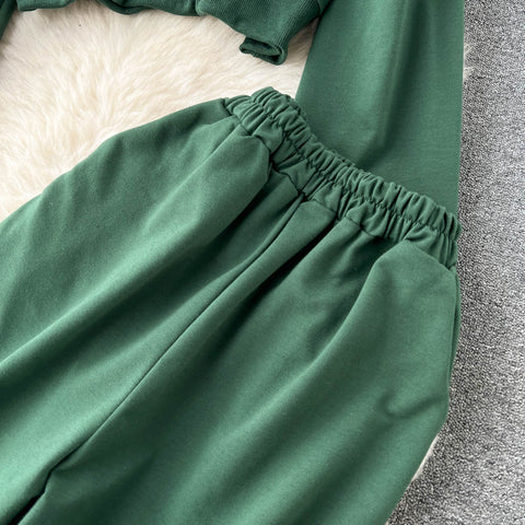 Printed Sweatshirt&Drawstring Sports Trousers