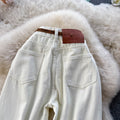Patchwork Roll-hem Color-blocking Jeans