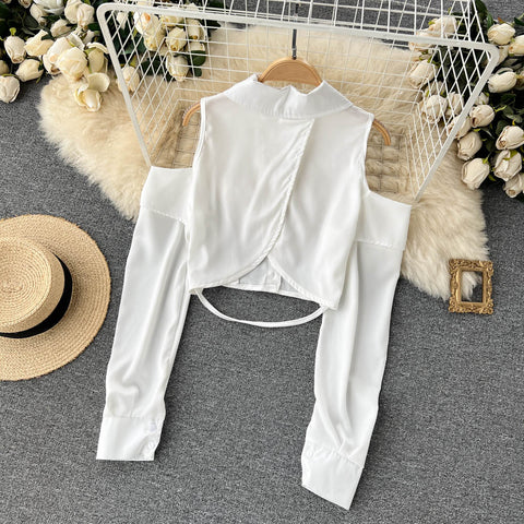 Niche Shoulder-hollowed Plain Shirt