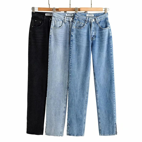Slit Straight Leg Jeans
