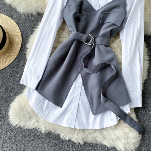 White Shirt&Camisole Overlay 2Pcs Set