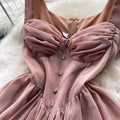 High Waist Single-breasted Puffy Slip Dress