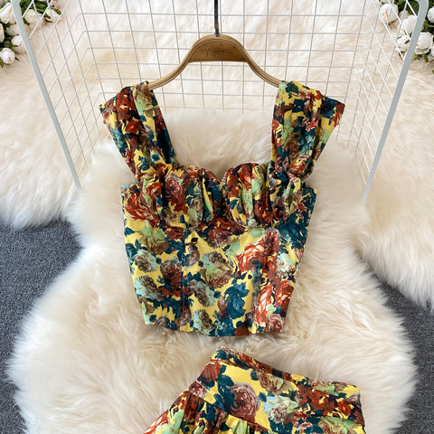 Floral Skirt Two-Piece Short Jacket