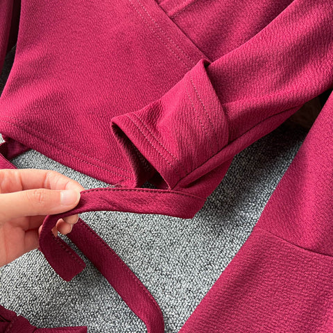 Drawstring V-neck Long-sleeve Top