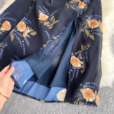 Printed Chiffon Suspender Skirt