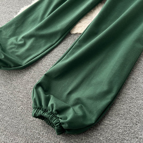 Printed Sweatshirt&Drawstring Sports Trousers