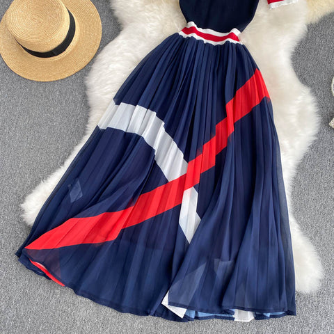 Knitted Striped Chiffon Dress