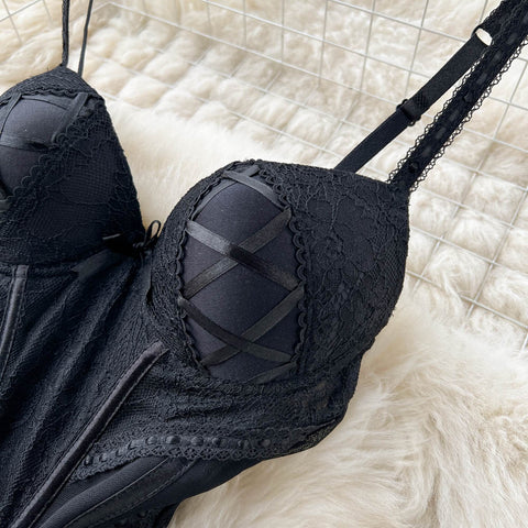 Black Lace Patchwork Halter Dress