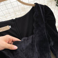 Black Gold Velvet Lace Stitching Dress
