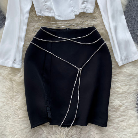 White Shirt&Black Skirt 2Pcs Set