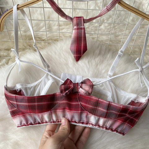 Plaid Crossover Tank Top&Pleated Skirt Set