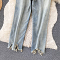 Vintage Loose Straight Ruffle Jeans