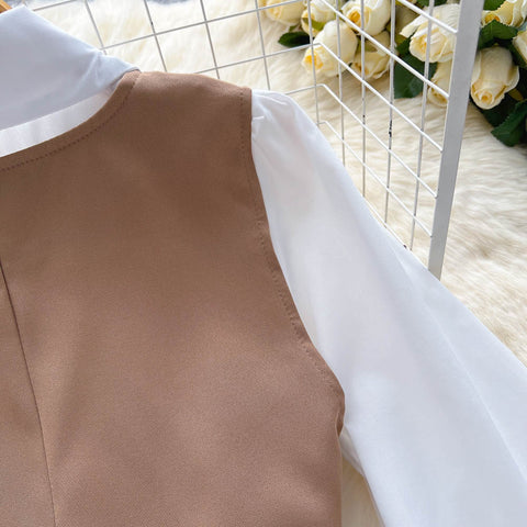 Korean Style White Dress&Waistcoat 2Pcs
