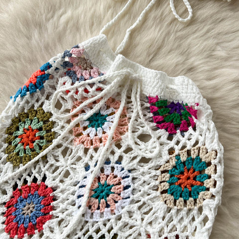 Hollowed Crochet V-neck Top&Skirt 2Pcs
