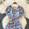 V-Neck Ruffle Sleeve Floral Pleated Dress