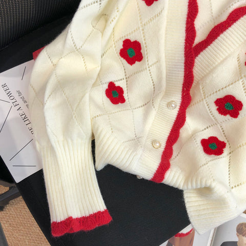 Niche Diamond Check Pattern Short Cardigan