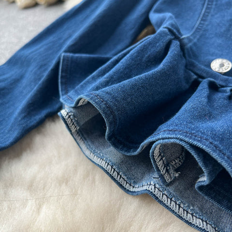 Doll Collar Jacket&Skirt Denim 2Pcs Set