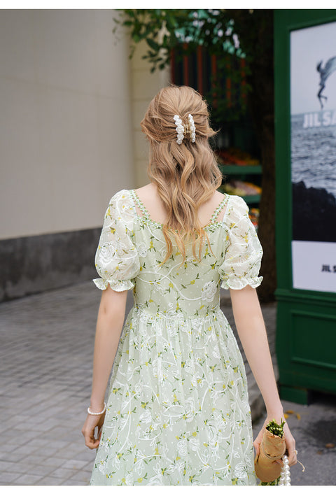 Green Embroidered Floral Maxi Dress