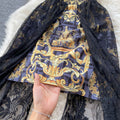 Short Sleeve Nipped Waist Lace Panel Dress