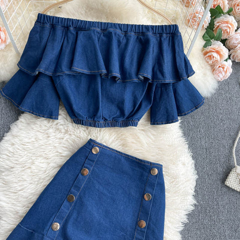 Flounces One-Shoulder Suit