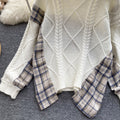Patchwork Plaid Faux Two-piece Sweater