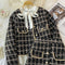 Three-piece Tweed Jacket & Bowknot Shirt & Skirt