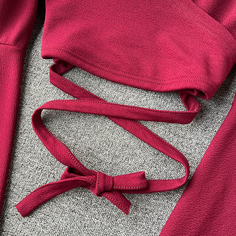 Drawstring V-neck Long-sleeve Top
