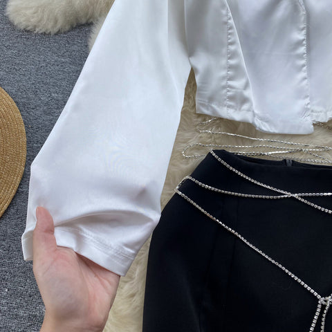 White Shirt&Black Skirt 2Pcs Set