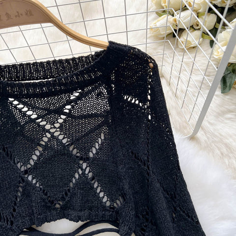 Niche Hollowed Open-back Lace-up Top