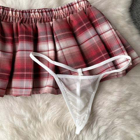 Plaid Crossover Tank Top&Pleated Skirt Set