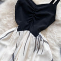 High-quality Black&White Colour-blocking Slip Dress
