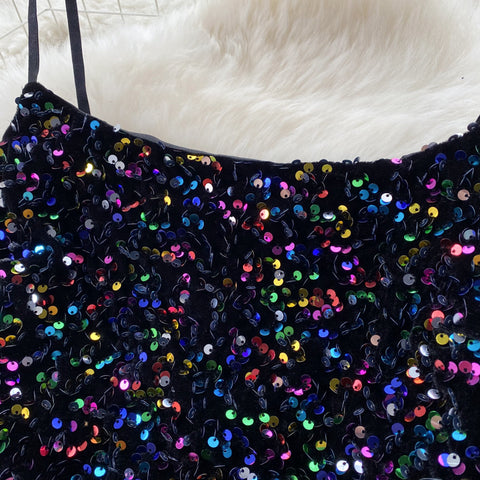 Chic Sequin Decorated Camisole&Skirt 2Pcs