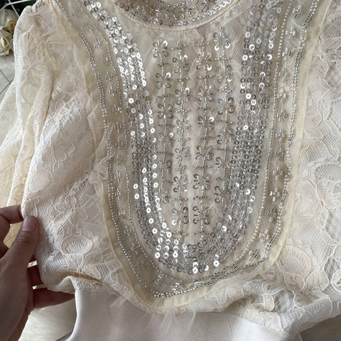 Elegant Lace Patchwork Beaded Dress