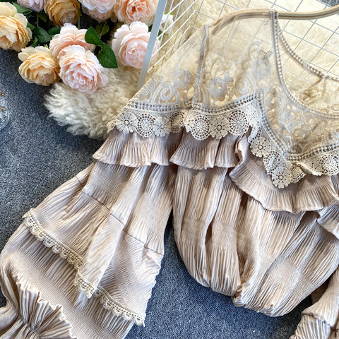 See-through Mesh Patchwork Chiffon Blouse