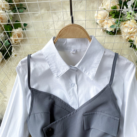 White Shirt&Camisole Overlay 2Pcs Set