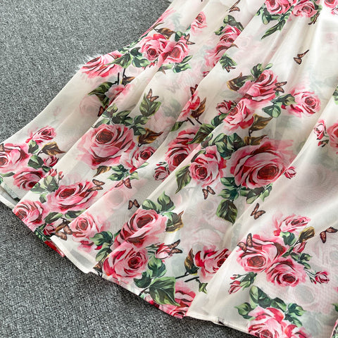 Rose Print Waist Dress
