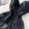 Black Lace Patchwork Halter Dress