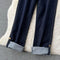 Rolled Hem Loose Straight Leg Jeans