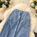 Vintage Fur-trimmed Single-breasted Denim Skirt
