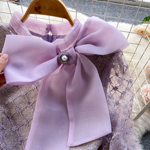 Beaded Embroidered Mesh Bow Dress