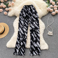 Letters Printed Drawstring Wide-leg Trousers