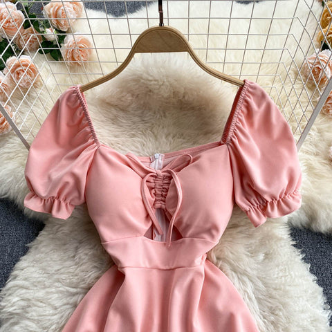 Drawstring Puff Sleeve Dress