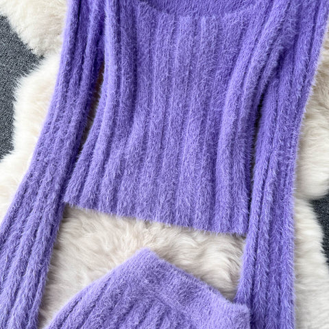 Short Sweater&High-waist Skirt 2Pcs