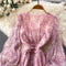 Chiffon Floral V-neck Puff Sleeve Printed Dress