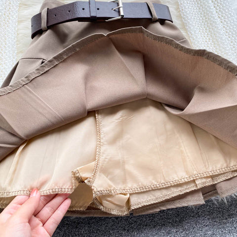 Strap Top + Long-sleeved Knitted Blouse Skirt