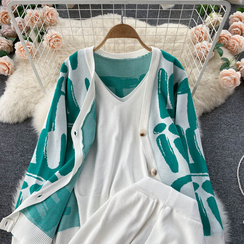 Letter Printed Cardigan&Vest&Trousers